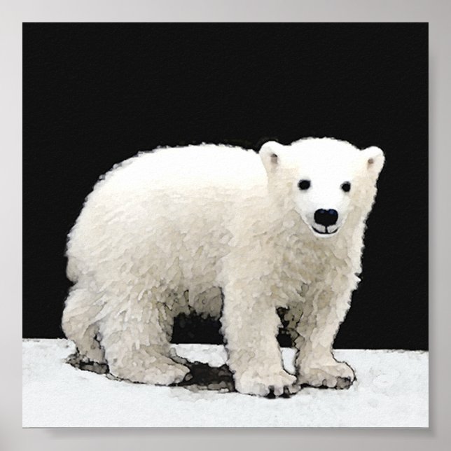 Polar Bear Cub Painting - Original Wildlife Art Poster (Front)