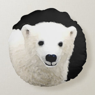 Polar Bear Cub Painting - Original Wildlife Art Round Cushion