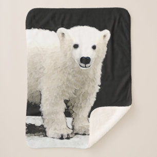 Polar Bear Cub Painting - Original Wildlife Art Sherpa Blanket
