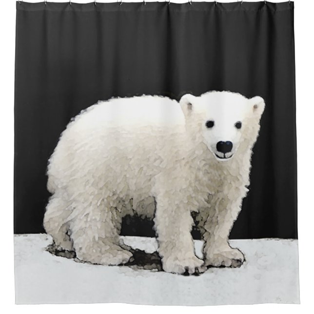 Polar Bear Cub Painting - Original Wildlife Art Shower Curtain (Front)