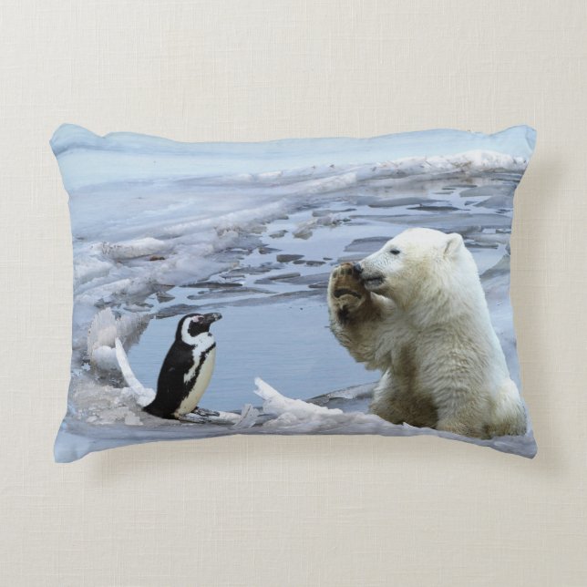 Polar Bear Cub & Penguin Best Friends  Decorative Cushion (Front)