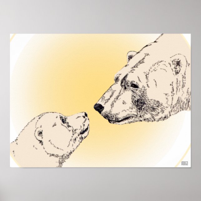 Polar Bear & Cub Poster Wildlife Home Decor (Front)