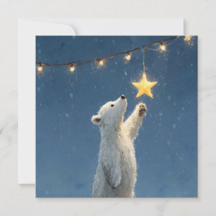 Polar Bear Cub Reaching for a Star Holiday Card