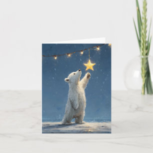 Polar Bear Cub Reaching for a Star Holiday Card
