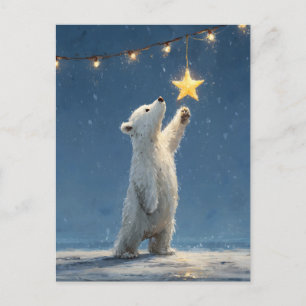 Polar Bear Cub Reaching for a Star Holiday Postcard