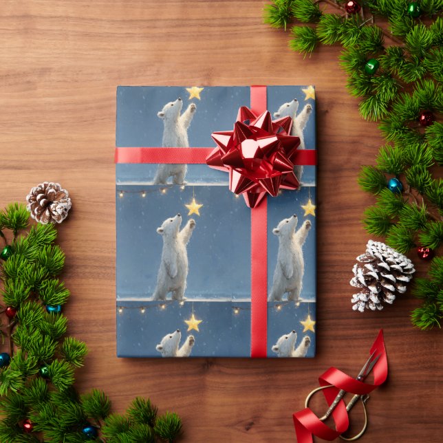 Polar Bear Cub Reaching for a Star Wrapping Paper (Holiday Gift)