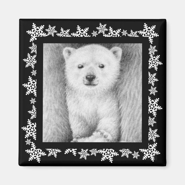 Polar Bear Cub Snowflake Christmas Magnet (Front)