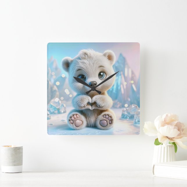 Polar Bear Cub  Square Wall Clock (Home)