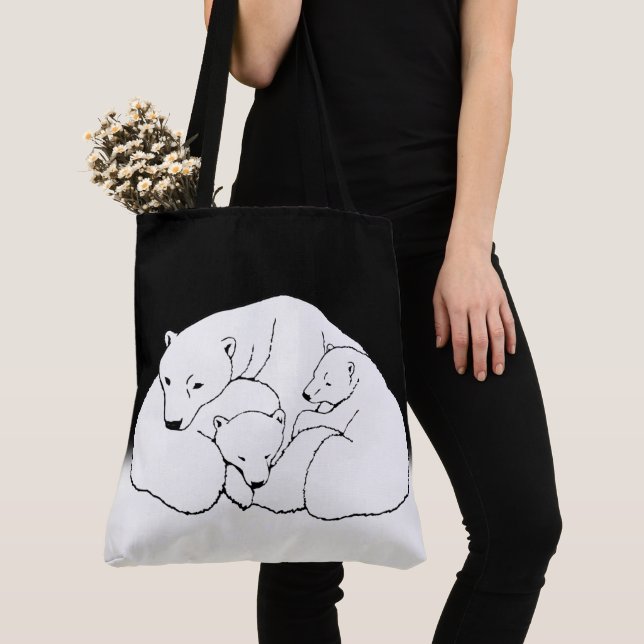 Polar Bear & Cub Tote Bag Bear Art Shopping Bag (Close Up)