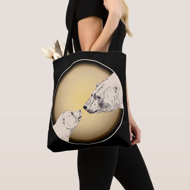 Polar Bear & Cub Tote Bag Bear Art Shopping Bag (Close Up)
