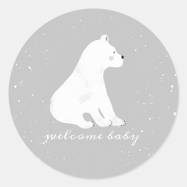 Polar Bear Cub Winter Snow Grey Baby Shower Classic Round Sticker (Front)