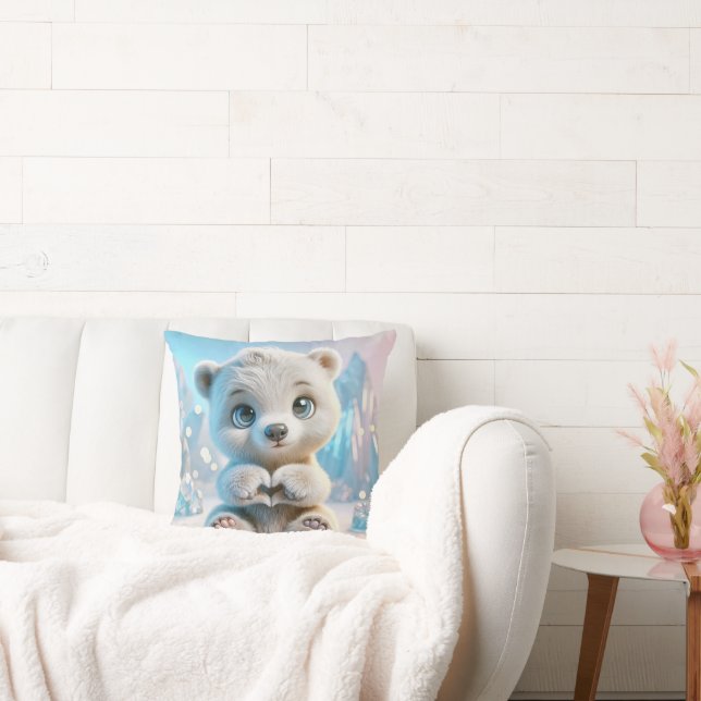 Polar Bear Cub With Heart Cushion (Couch)