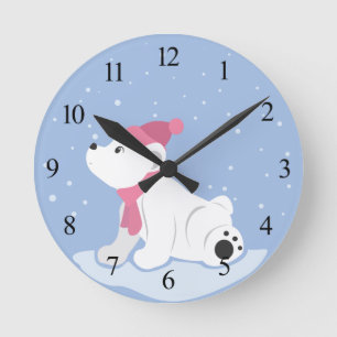 Polar Bear Cub (with numbers) Round Clock