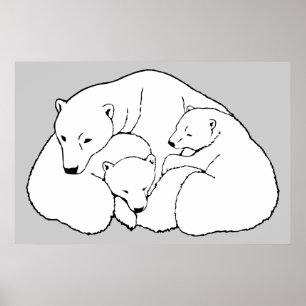 Polar Bear & Cubs Art Print Wildlife Home Decor