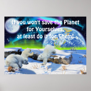 Polar Bear Cubs & Aurora Earth Day Fantasy Poster