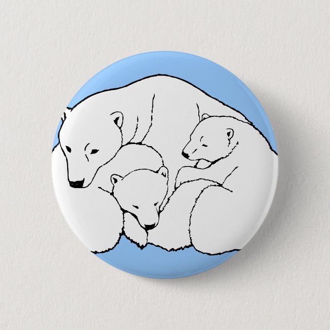 Polar Bear & Cubs Button / Pin Wildlife Art Button (Front)