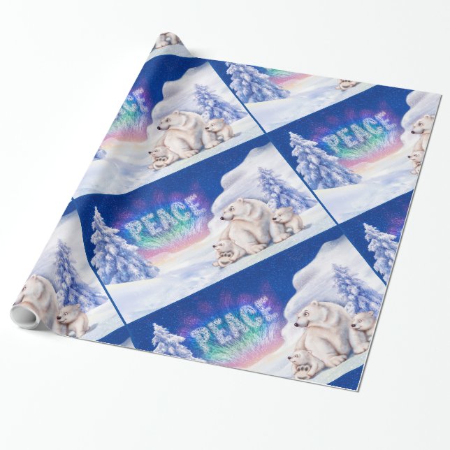 Polar bear cubs Christmas wrapping paper (Unrolled)