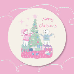 Polar Bear Cubs Decorating Christmas Tree Sticker