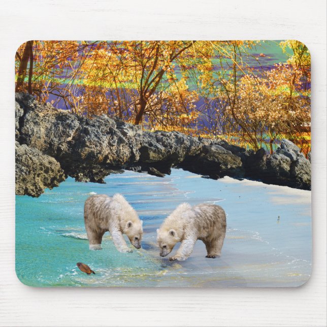 Polar Bear Cubs Fishing, Mouse Pad (Front)