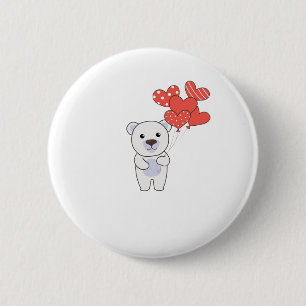 Polar Bear Cute Animals With Hearts Balloons To 6 Cm Round Badge