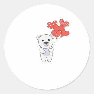 Polar Bear Cute Animals With Hearts Balloons To Classic Round Sticker