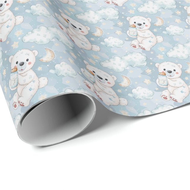 Polar Bear Cute Baby Pastel Watercolor Pattern  Wrapping Paper (Roll Corner)