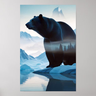 Polar Bear Double Exposure Animal Nature Outdoors Poster