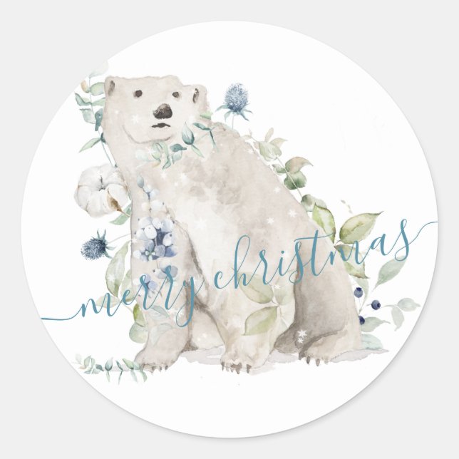 Polar Bear Dressed For Christmas Classic Round Sticker (Front)