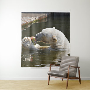 Polar Bear Eating Fruit In Water Tapestry