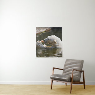 Polar Bear Eating Fruit In Water Tapestry