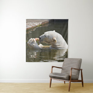 Polar Bear Eating Fruit In Water Tapestry
