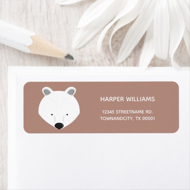 Polar Bear Face Animal Kids Return Address Label (Insitu)