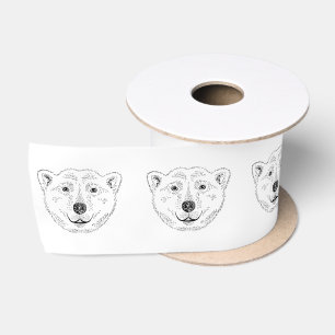 Polar Bear Face Line Art Sketch Illustration Satin Ribbon