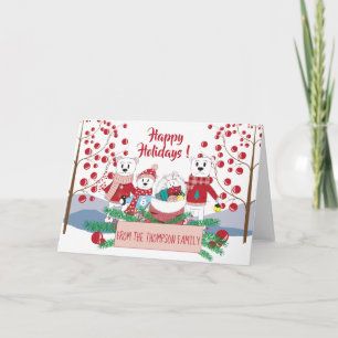 Polar Bear Family and Red Berries Greeting Card