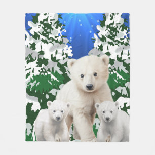  Polar Bear family  Fleece Blanket