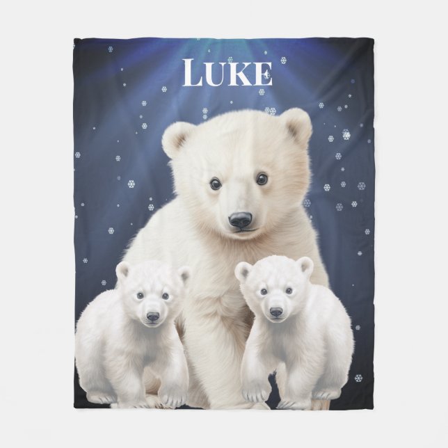  Polar Bear family Fleece Blanket (Front)