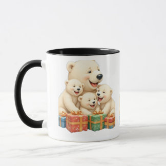 Polar Bear Family Holiday Mug Two-Tone Mug, 15 oz