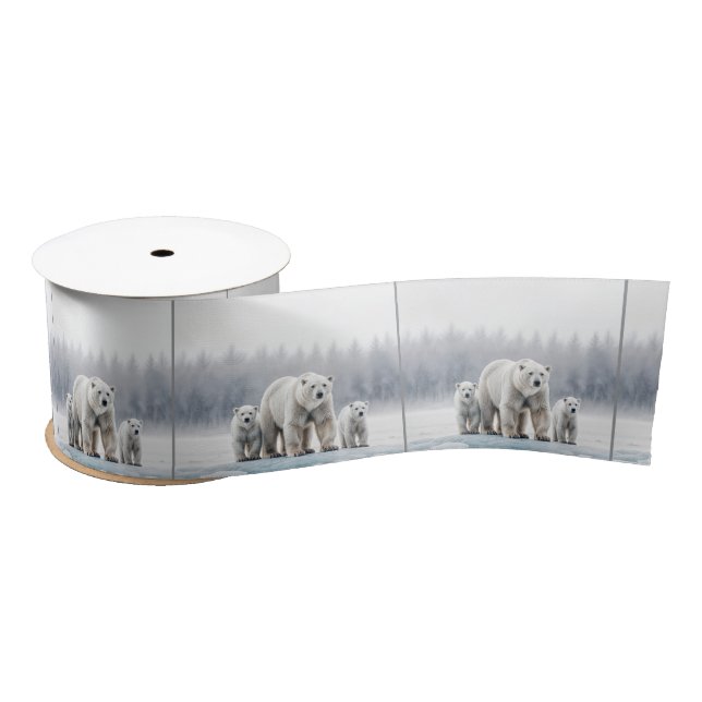 Polar Bear Family On an Ice Floe Satin Ribbon (Spool)