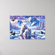 Polar Bear Family Snowy Scene Painting