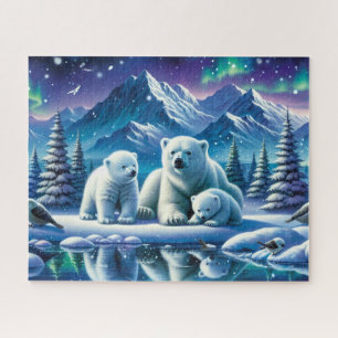 Polar Bear Family Snowy Scene Painting Jigsaw Puzzle