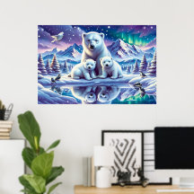 Polar Bear Family Snowy Scene Painting
