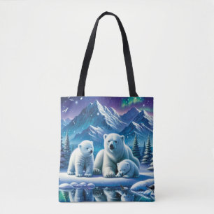 Polar Bear Family Snowy Scene Painting Tote Bag