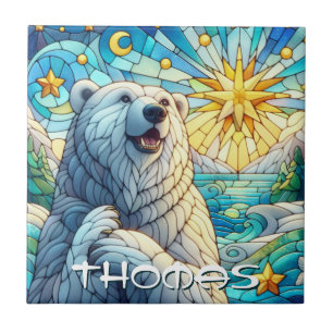 Polar Bear Faux Stained Glass Personalised Ceramic Tile