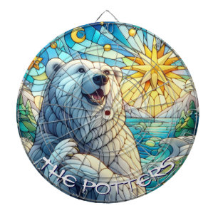 Polar Bear Faux Stained Glass Personalised Dartboard