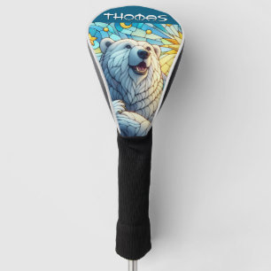Polar Bear Faux Stained Glass Personalised Golf Head Cover