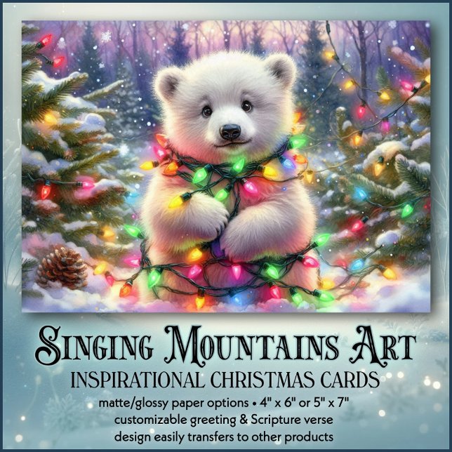 Polar Bear Festive Lights Christian Christmas Holiday Card (Creator Uploaded)