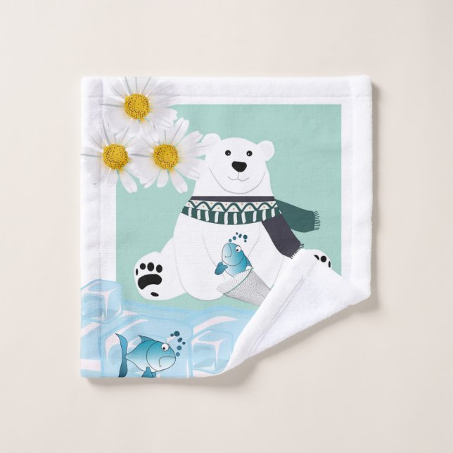 Polar Bear Fish Daisy Floral Bathroom Towel Sets (Wash Cloth)