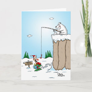 Polar Bear Fishing for Elves Christmas Card