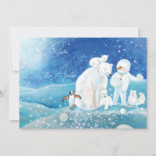 Polar Bear, Fox, Penguin & Snowman Save the Arctic Invitation (Front)