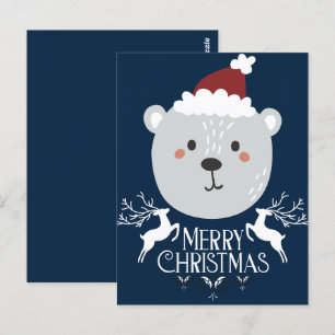 Polar Bear Funny Christmas Holidays Navy Postcards